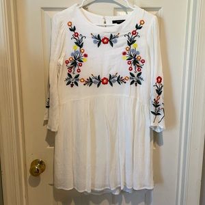 Forever 21 White Dress w/ Floral Embroidery